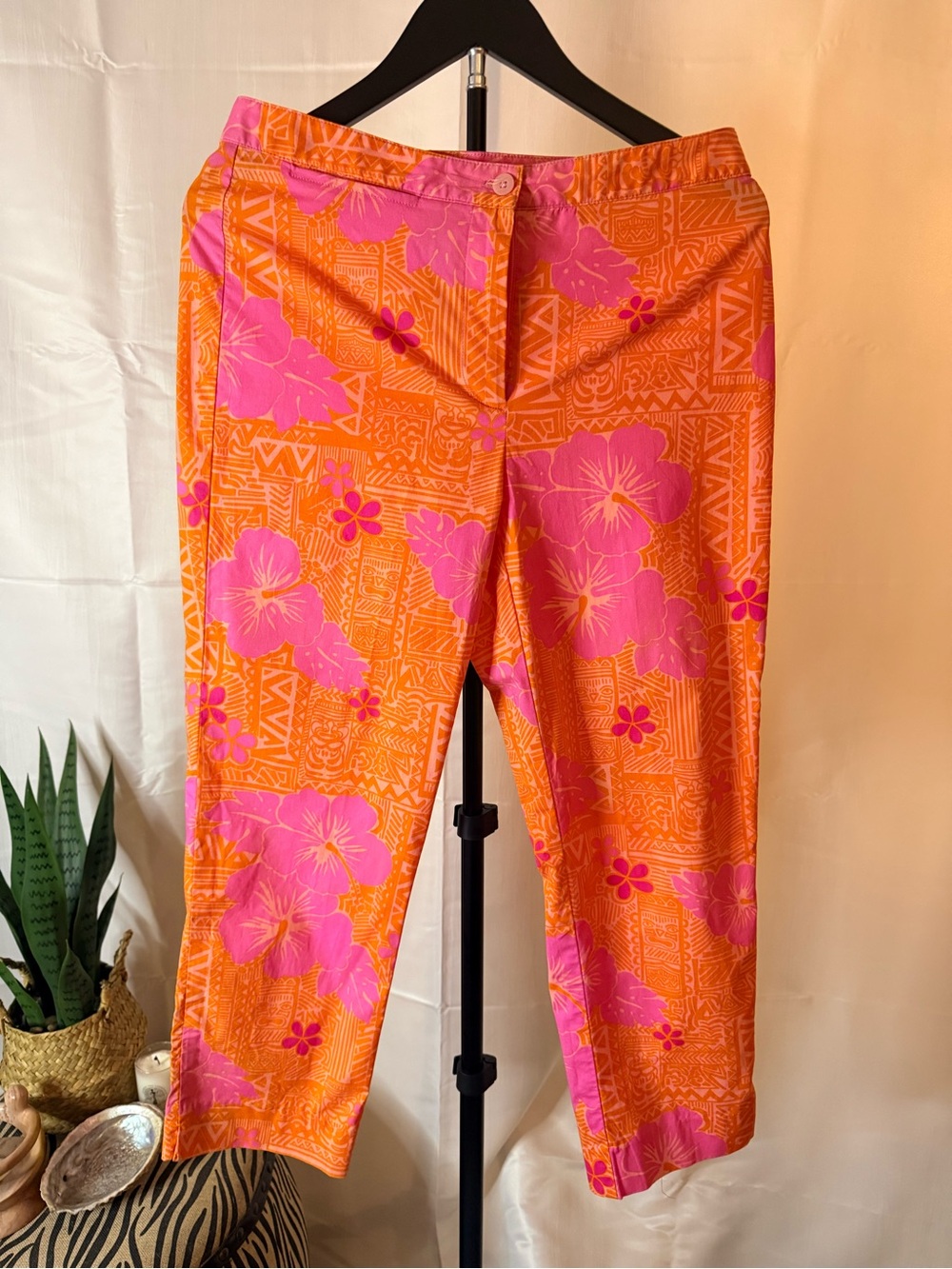 Vintage Lilly Pulitzer Capri Pants Orange Pink Floral Tripical Vacation Prep